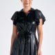 Faux Leather Flutter Sleeve Dress