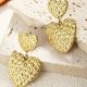 Hammered Double Heart Gold Earrings